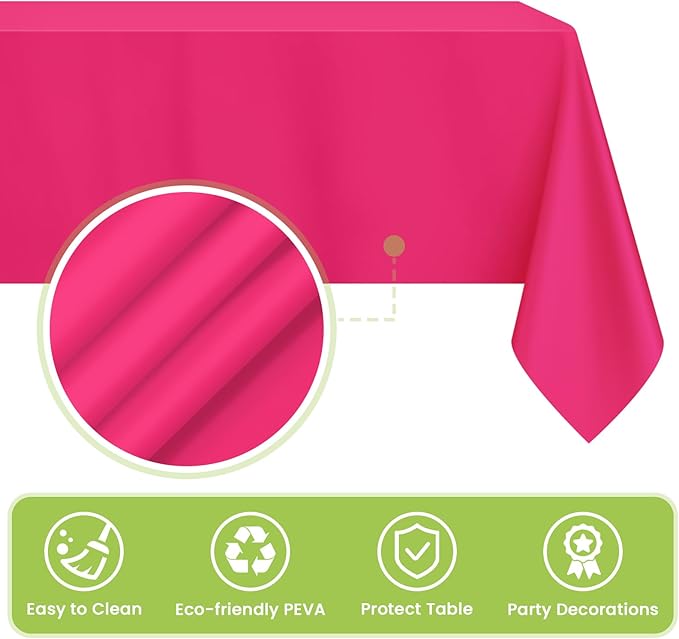 Mulbozy Hot Pink Plastic Table Cloth Disposable 4 Pack, 54 × 108 Inch Tablecloths Rectangle, Dark Pink Plastic Table Cover for Party Decor
