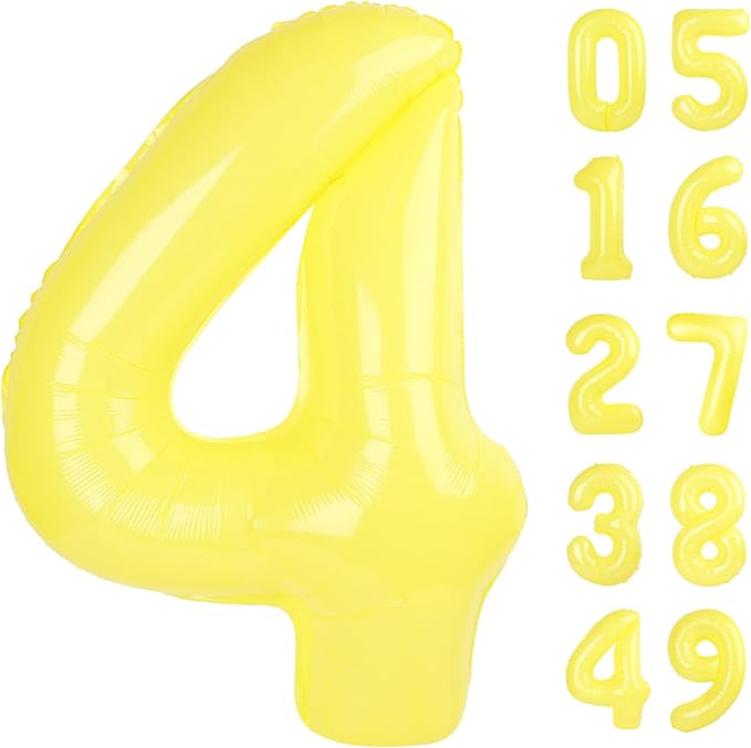 40 Inch Yellow Large Number 4 Birthday Balloon, Giant Number Four 14 24 34 40 44 Balloons, Yellow Foil Mylar Big Balloons for Anniversary Graduation Supplies Decorations
