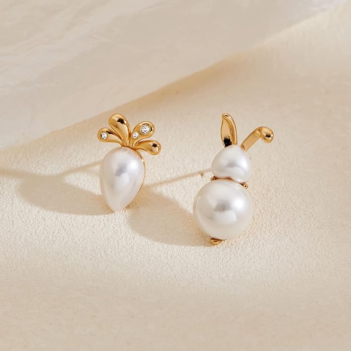 MUYAN Cute Small Easter Bunny Stud Earrings Rabbit Carrot Easter Earrings Holiday Jewelry