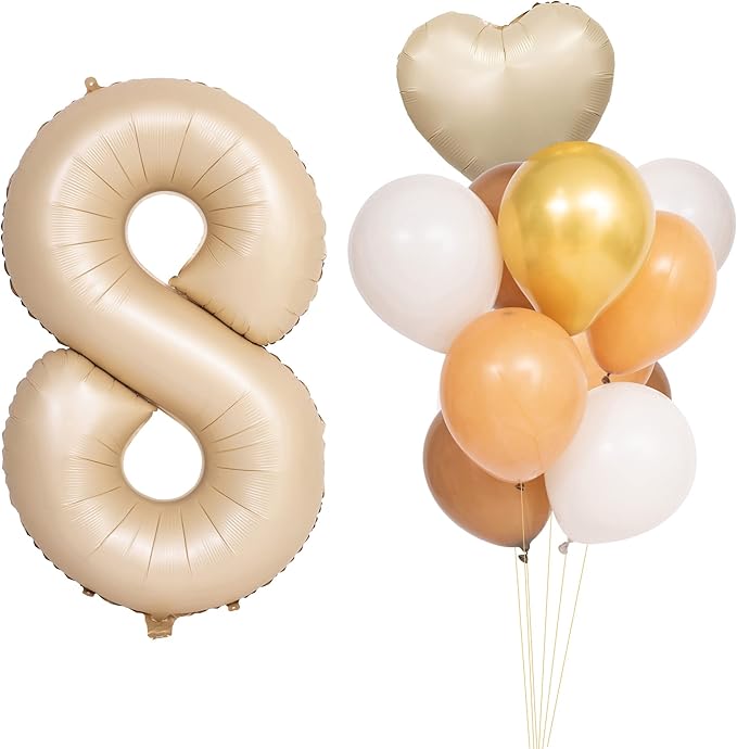 40 In Caramel Number Balloons Helium Foil Mylar latex Balloon Birthday Party banquet Decoration Digital 8