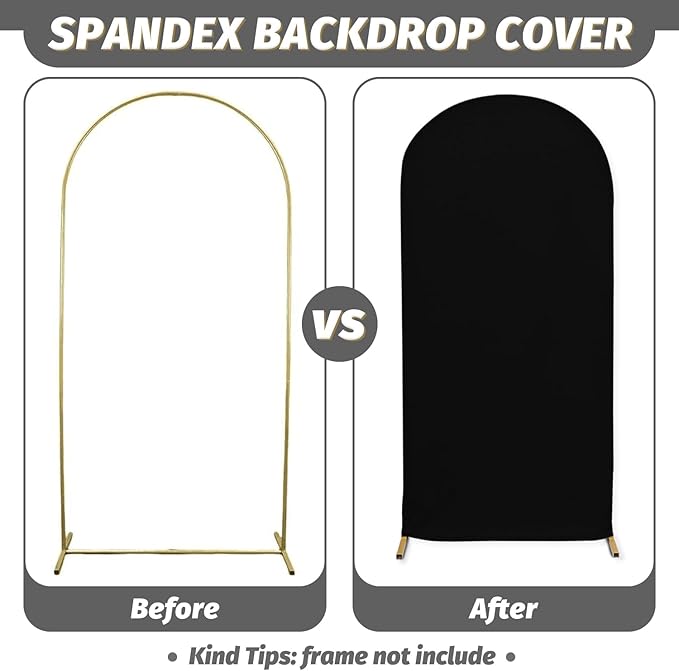 MODFUNS Wedding Arch Set - Black Spandex Arch Covers (4ft, 5ft, 6ft) Round Top Chiara Arch Stand Covers for Birthday & Wedding Ceremony Decor