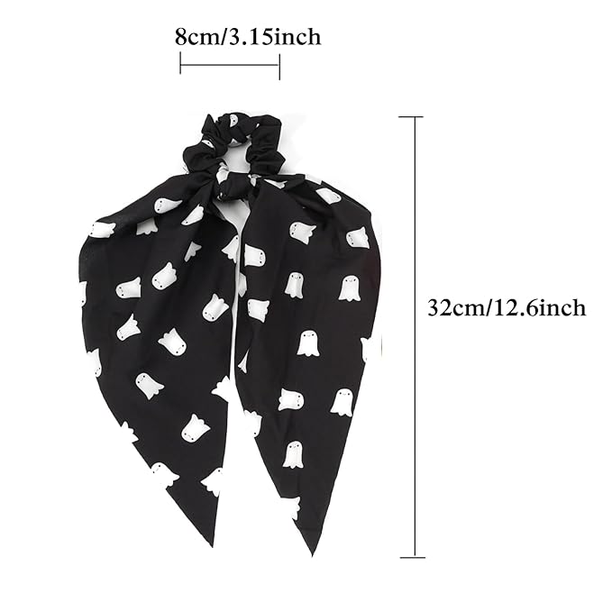Halloween Hair Ties for Woman Girls Ghost Pumpkin Bat Hair Scrunchies Spooky Spider Web Elastic Ribbon Bow Hair Tie Halloween Party Supplies Hair Accessories 2PCS