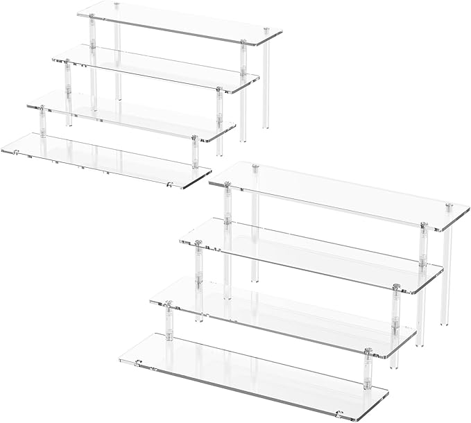 4 Tier Acrylic Display Risers, Clear Perfume Organizer Stand, Large Cupcake Stand Holder, Dessert Display for Party, Display Shelf for Figure and Collection, Riser Stand for Decoration and Organizer