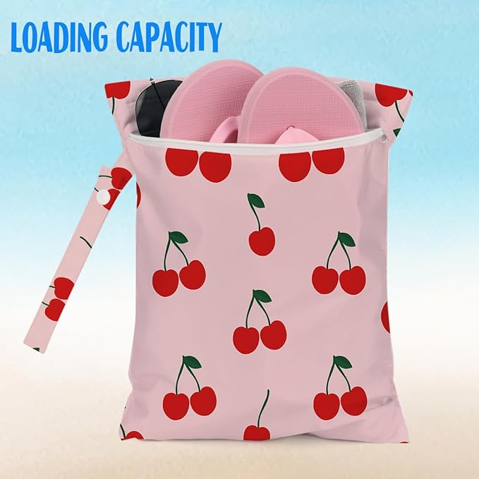 Cherry Wet Bag for Swimsuit Dirty Clothes Yoga Gym Diaper, Wet Dry Bag, Beach Vacation Essential for Travel Poor Bathing Summer Cherry Gifts