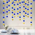 Shining Blue Gold Circle Dots Hanging Garland Sparkling Blue Gold Circle Dots Hanging Streamer Glitter Circle Bunting Banner Circle Dots Backdrop for Wedding Baby Shower Birthday Xmas Decor 40 Feet