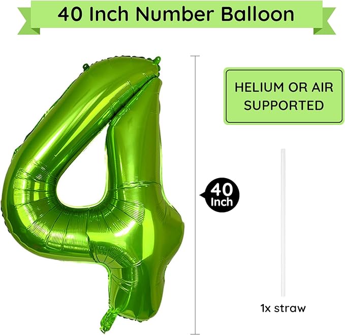 40 Inch Green Number Balloon 4, Large Number Foil Balloons Mylar for Girl Boy Birthday Party Celebration Decorations Supplies, Digital Balloons for Wedding Anniversary Events Decorations