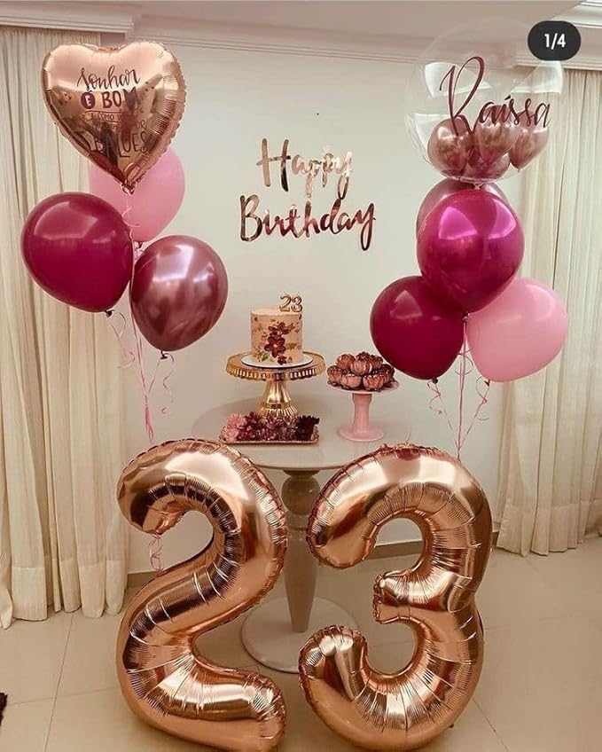 Numbers 23 Balloon 40 Inch, Big Foil 23th Birthday Balloons Decorations for Women, Rose Gold Number Balloon for 2 3 23 32 Wedding Memorial Day's Graduation Supplies