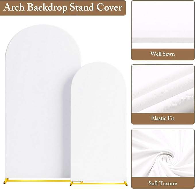 Metal Arch Backdrop Stand and Cover Set of 2, Sturdy 7.2FT, 6FT Party Backdrop Set, Wedding Arch Frame and Cover Set for Birthday, Baby Shower,Christmas, Anniversary