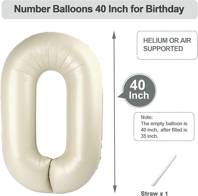 40 Inch Number Balloons, Balloons for Woman Man 10th Birthday Decoration, Cream Foil Number 10 Ballon for 10, 100 Wedding, Anniversary, Bridal Shower, Graduation, Valentine's Day
