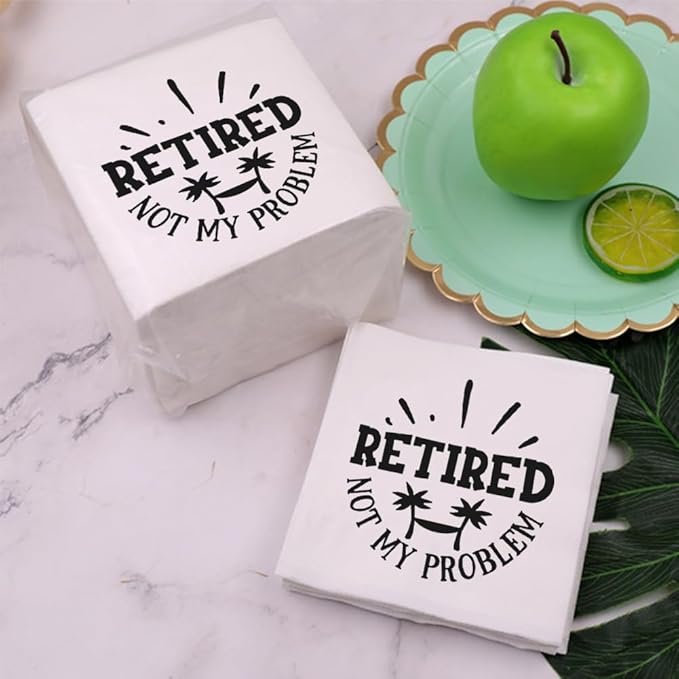 Retirement Cocktail Napkins Party Napkins Beverage Napkins Bar Napkins Disposable Paper Novelty Humorous Gag Gift 100Pcs 4.5 x 4.5 15-ply (Retired Not My Problem)