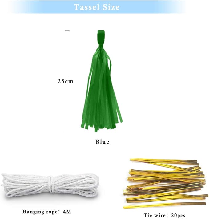 Green Tissue Paper Tassel DIY Hanging Paper Decorations Party Garland for Parties, Weddings, Festivals, Baby Showers - 20PCS (GREEN 25CM)