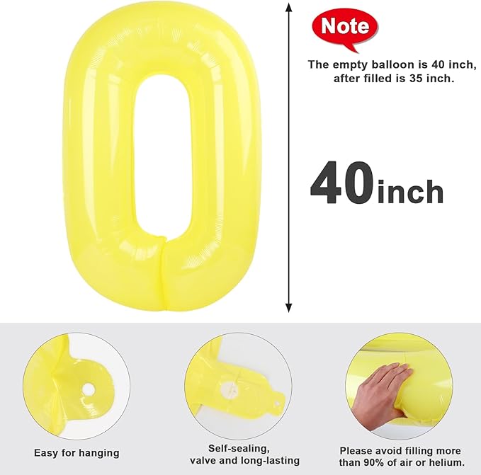 Number 0 Balloons 40 Inch Yellow Number Balloons for 10 20 30 40 50 60 70 80 90 100 Numbers Balloon Birthday Decorations Wedding Event Baby Shower