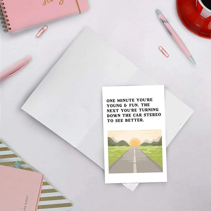 SuperShunhu Humor Getting Older Card for Men Woman, Funny Birthday Card for Friends, Rude 50th 60th 70th 80th Birthday Gift Card for Mom Dad, Turning Down The Car Stereo To See Better