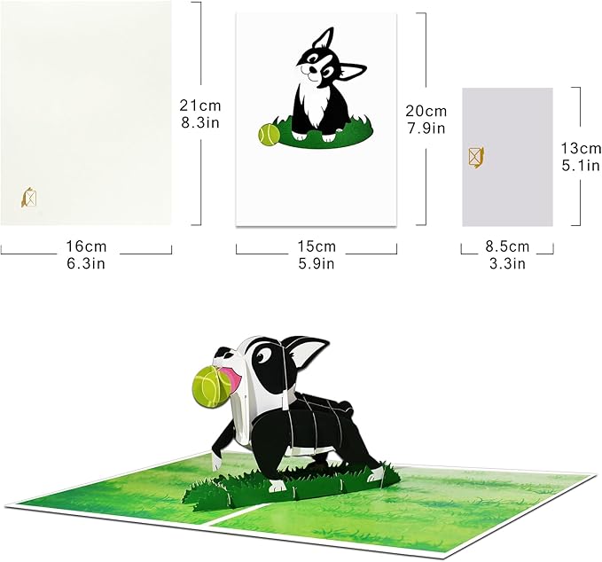 Boston Terrier Pop Up Greeting Cards with Blank Note & Envelope, ideal celebration gift for Friendship, Love, Anniversary, Special Moments, Inspirational, Appreciated, Birthday
