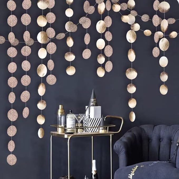 Champagne Circle Dots Garlands Decorations, 52 Feet, Glitter Circle Garland Hanging Banner for Christmas Party, Anniversaries, Wedding, Birthday Parties, Graduations Parties, Baby Shower(Champagne)