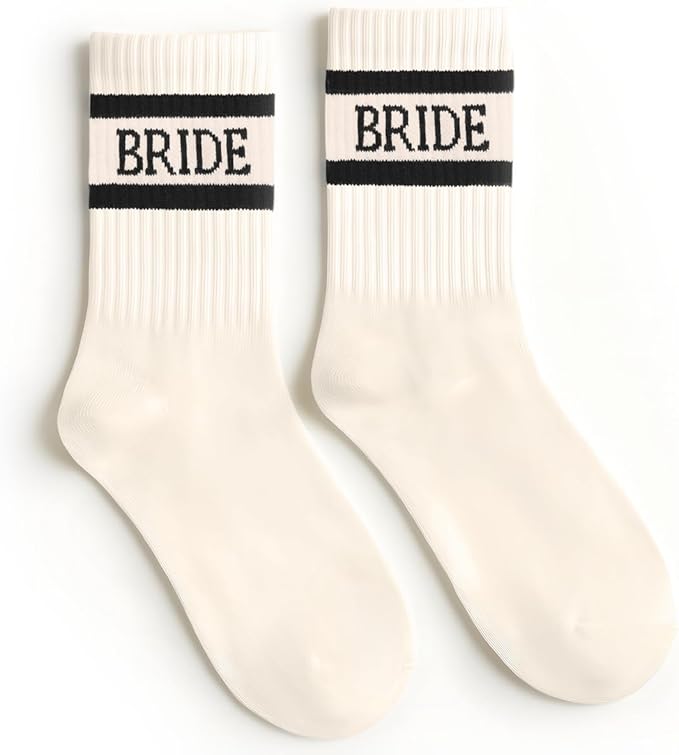 xo, Fetti Bride Socks, Ivory + Black | Bride To Be Gift, Bachelorette Decorations, Wedding Day Slippers, Bridal Footwear Gift