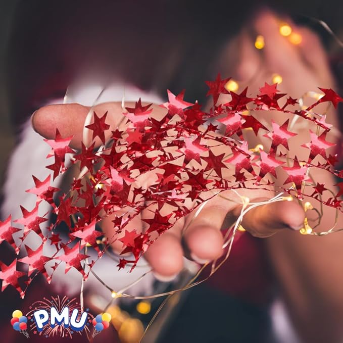 PMU 150 Ft Star Wire Shiny Garland Red - Halloween, Christmas Party, Wedding, Birthday, Festive Home Decoration Ornament Red (6pc-25Ft Each)