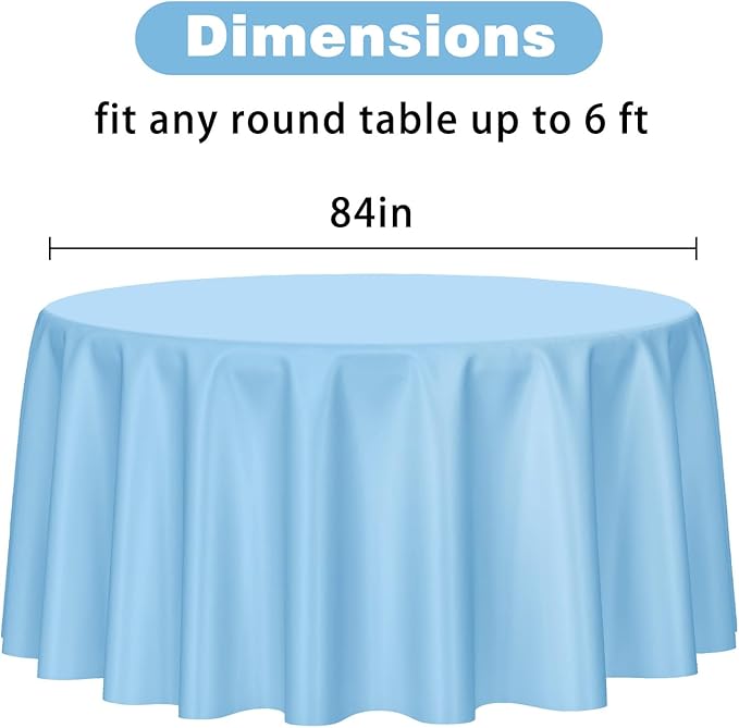 Kopokita 2 Pack Light Blue Round Disposable Plastic Tablecloths 84 inch Party Table Covers