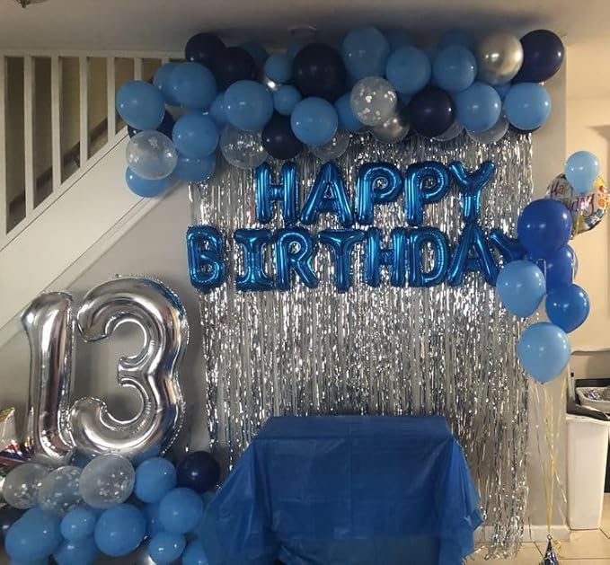 [85 PCS] 16" Blue Letter Number Balloons, Happy Birthday & 2 Sets of A-Z 0-9, Foil Mylar Aluminum Hanging Alphabet for Graduation New Year eve Birthday Party Decorations