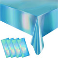 4 Pack Iridescent Plastic Tablecloths Disposable Table Cover Sparkly Foil Table Cloth for Rectangle Tables Party Decorations Birthday Princess Bridal Wedding Christmas Blue, 54 x 108 Inch