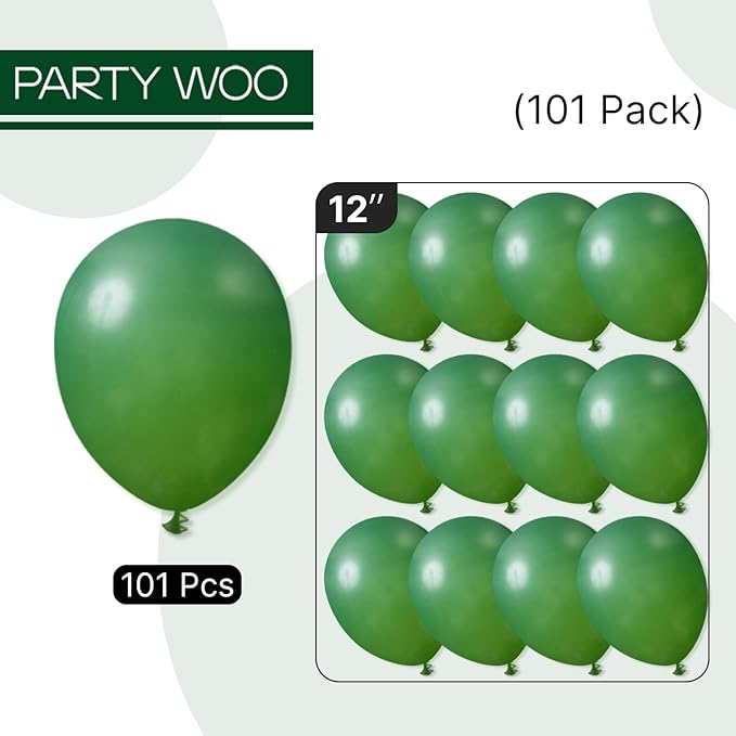 PartyWoo Dark Green Balloons 101pcs 12 Inch Emerald Hunter Forest Green Balloons for Wedding Boy Baby Shower Birthday Christmas Graduation Dinosaur Jungle Golf Theme Party Decorations Green-Y56