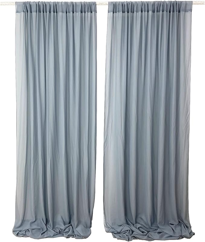 Sheer Chiffon Backdrop Curtains 10ft x 10ft(5ft x 2Panels)， Chiffon Fabric Drapes for Wedding, Long Sheer Curtain for Living Room, Arch Party Stage Decoration(Dusty Blue, 120 x 120 Inch)