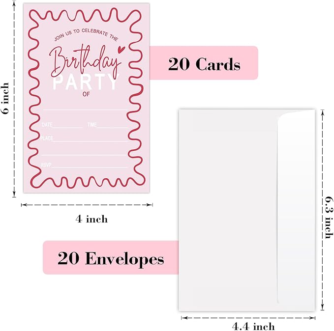 Pink Bow 21st Birthday Invites Cards Party Invitation Cards for Girls Kids Adults Party Invitations 4x6 Inch Invitations with Envelopes 20 Pcs Double Sided Invitation Card for Girls Birthday YT0079