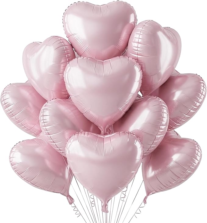 TONIFUL 30Pcs 18 Inch Baby Pink Heart Balloons Pastel Pink Heart Shape Foil Mylar Balloons Decoration for Birthday Valentine's Day Wedding Bridal Shower Anniversary Engagement Party Supplies