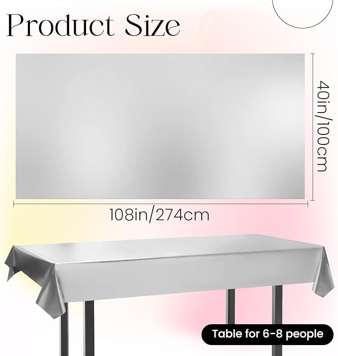 2 pcs Silver Tablecloth Plastic -Stunning Metallic Matte Finish, 40" x 108" White Table Cloth, Perfect for Wedding Christmas Birthday Party Decorations Anniversary Table Supplies