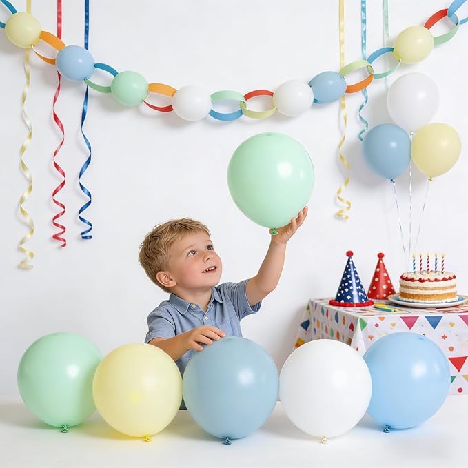 Blue and Green Balloons, Baby Shower Balloons 50Pcs 12 Inch Pastel Light Green White Baby Blue Yellow for Kid Boy First 1st Birthday Decorations Party Blue and White Baby Shower Supplies