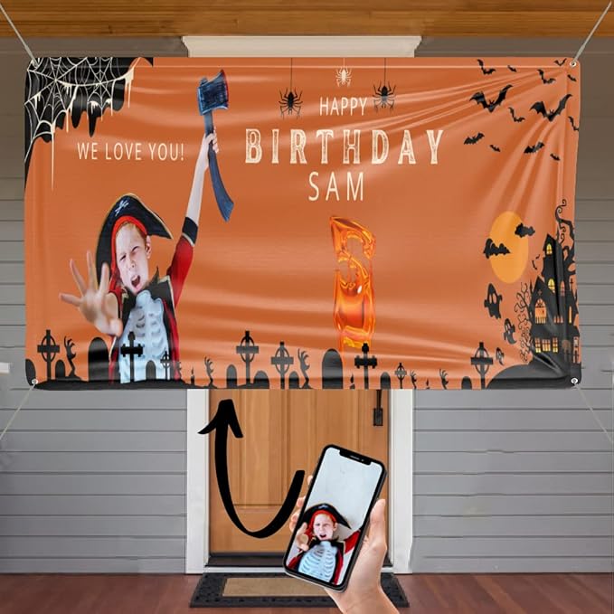 Customized Birthday Banner, Halloween, Vinyl, 24 x 72 inches, Water Resistant, Full-Color, Indoor/Outdoor Use