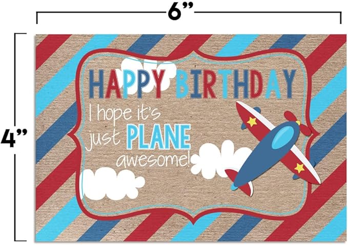 Plane Awesome Airplane Birthday Pun Themed Single (1) All Occasion Blank Birthday Card To Send To Friends & Family, 4"x 6" (when folded) Fill In Greeting Note Card by AmandaCreation