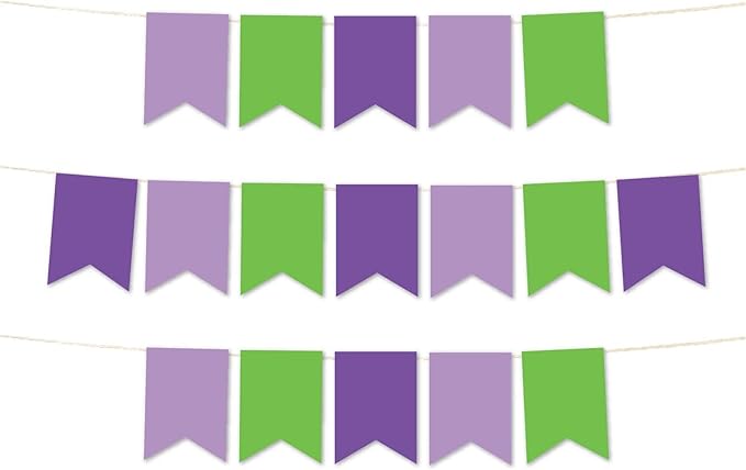 Andaz Press Hanging Pennant Banner with String, Lavender, Kiwi Green, Purple, 1-Set, 24 Pennants, Approx. 12-Feet Long, Tinkerbell Theme Colored Supplies
