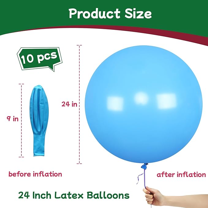 AZOWA 24 Inch Pink and Blue Balloon 10 Large Balloons for Wedding Birthday Baby Shower Decoration