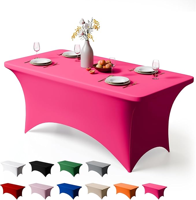 Trlyc 1 Pack 6FT Spandex Table Cloth - 72 x 30 Inch Rectangular Stretch Tablecloth, Wrinkle Resistant Scretch Table Cover for Wedding, Party, Banquet, Picnic, Outdoor Decoration (1Pcs,Fuchsia)