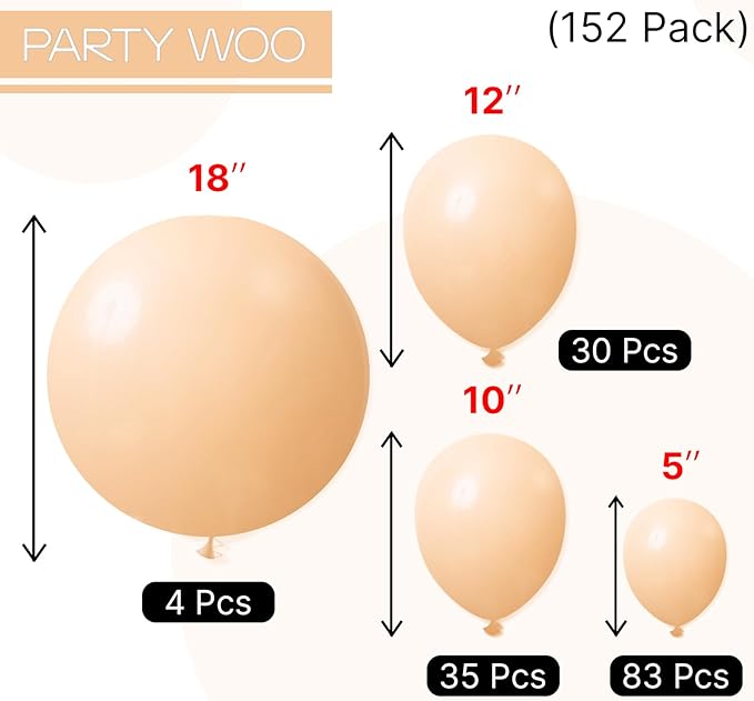 PartyWoo Nude Balloons 152pcs Different Sizes of 18 12 10 5 Inch Apricot Boho Fall Neutral Balloon Arch Kit Garland for Graduation Birthday Boy Baby Shower Theme Party Decorations Brown-F05