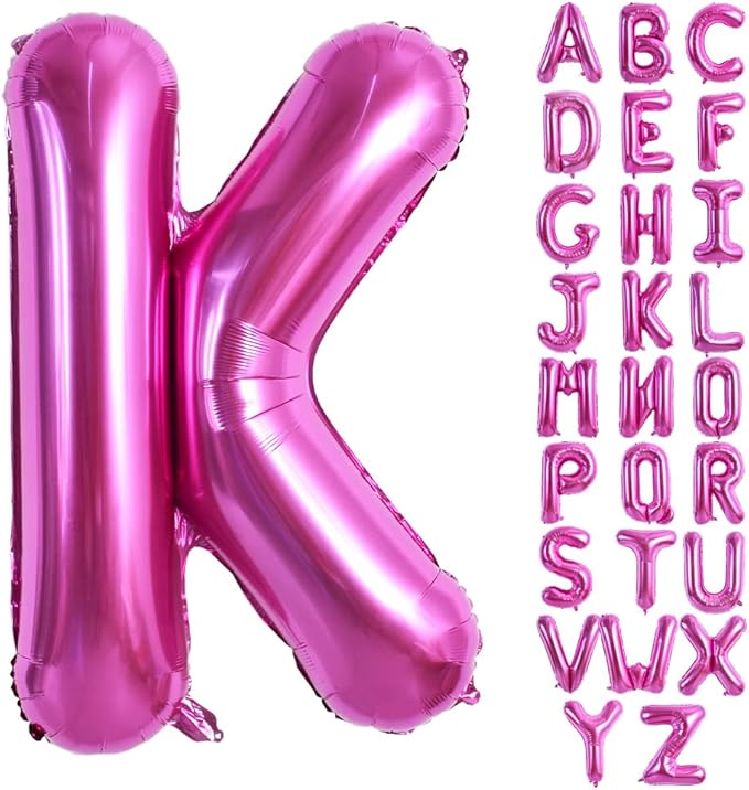 TONIFUL 40 Inch Large Rose Red Letter K Balloons Giant Hot Pink Alphabet Letter Balloons,Foil Mylar Big Balloons for Birthday Party Anniversary Supplies Decorations