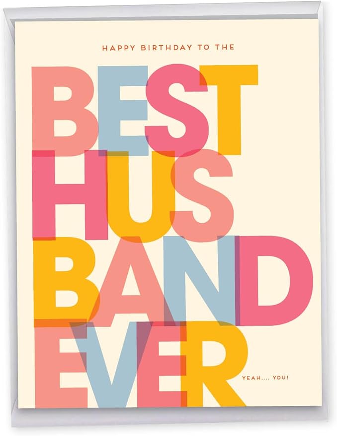 NobleWorks - 1 Jumbo Happy Birthday Card for Husband (8.5 x 11 Inch) - Big Humor Stationery for Birthdays - Best Husband Ever J7354BDG