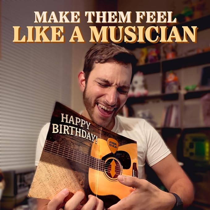 Interactive Music Birthday Card - Playable Musical Birthday Cards for Men, Unique Gift for Guitar Players, Drummers & Pianist, Musician Friends & Son, Musical Instrument Touch to Play (Guitar)