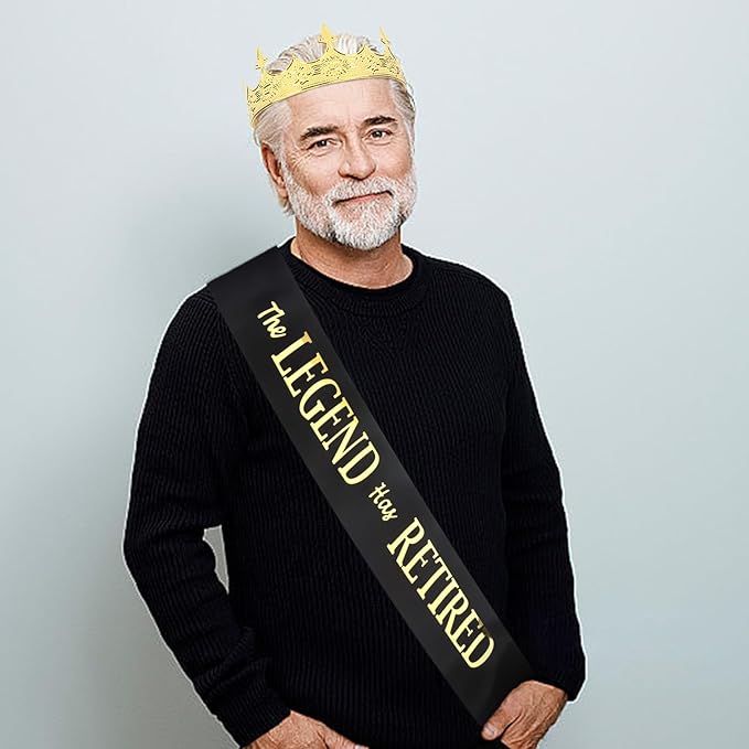 Semato Retirement Sash and Crown Kit for Men: King Crown, Retired Sash, Gold, One Size, Adult Men's Retirement Decorations