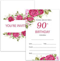 90th Rose Floral Birthday Invitation Cards for Women Men, 90 Years Old Birthday Invites for Adult, Party Supplies Favors, 20 Cards With 20 Envelopes -12