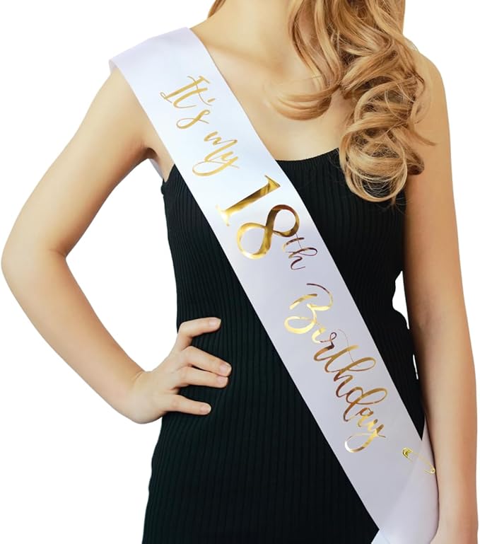 It's My 18th Birthday Sash White with Rose Gold Foil Lettering for Girls.