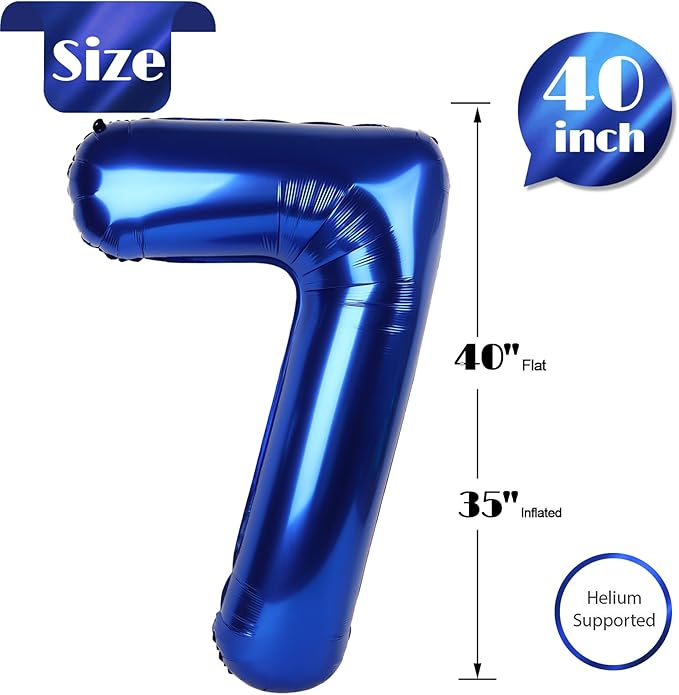 Night Blue Number 7 Balloon 40 Inch, 7 Balloon Number, 7th Birthday Decorations, Night Blue Party Supplies for Boys Girls