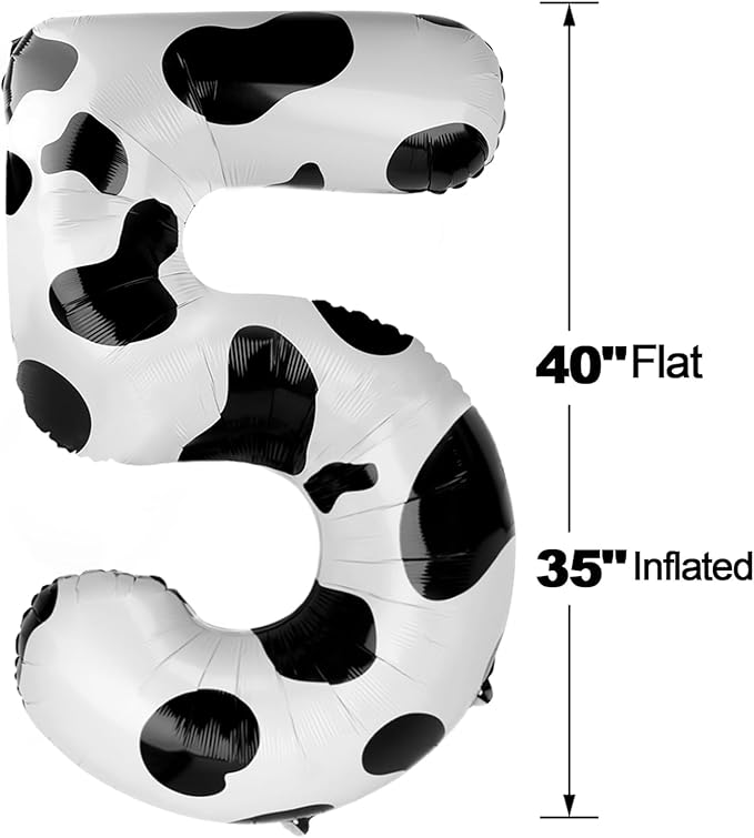 Cow Print 5 Balloon, Number Balloon 40 Inch Cow Print Party Supplies Farm Animal Balloons, 5th Birthday Balloon Decorations, 5 Number Balloons, Number 5 Balloon