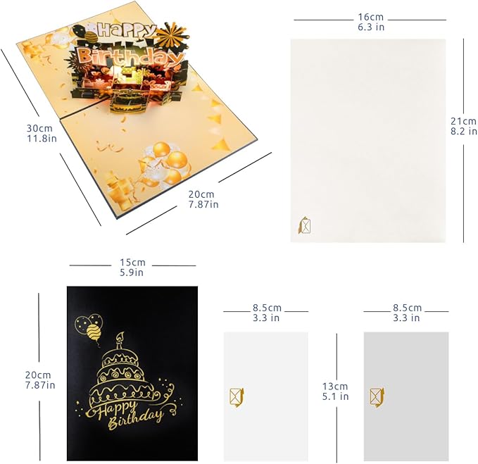 Musical Black Gold Pop Up Card, Light & Music Pop Up Birthday Cards, 3D Father's Day Card, Music Happy Birthday Card, Anniversary Card, for All Occasion with Envelope.