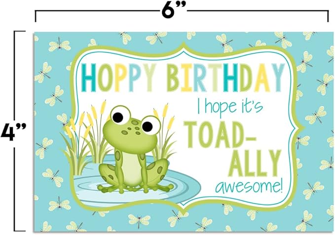 TOAD-ALLY Awesome Frog Birthday Pun Themed Single (1) All Occasion Blank Birthday Card To Send To Friends & Family, 4"x 6" (when folded) Fill In Greeting Note Card by AmandaCreation