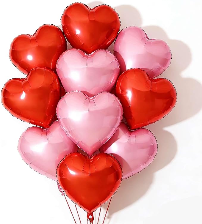 Red Heart Shaped balloons Pack of 10,18 Inch Love Valentine Balloons Pink Heart Romantic Balloons For Valentines Day Propose Marriage Wedding Bridal Shower Engagement Party Decorations