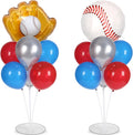 Baseball party Balloons Stand Kit 2 Sets with 2 Baseball Glove Foil Balloons Red Blue Silver Themed Party Balloon Centerpiece for Tables for Men Boys Game Sports Rookie Year 1st Birthday decorations