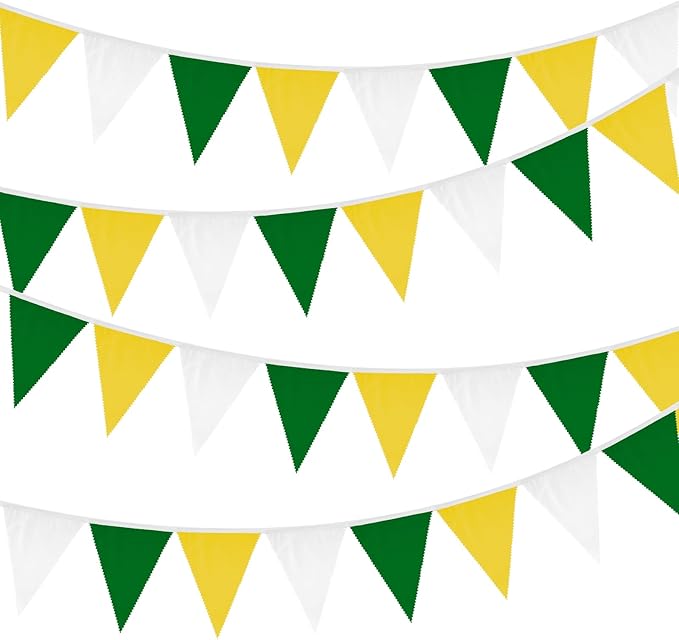 GCQQ 39Ft Yellow Green White Banner - 42PCS Cotton Pennant Banner Flags Spring Summer Triangle Golf Wall Banners for Football Banquets Birthday Wedding Tea Party Outdoor Patio Graduation Decoration