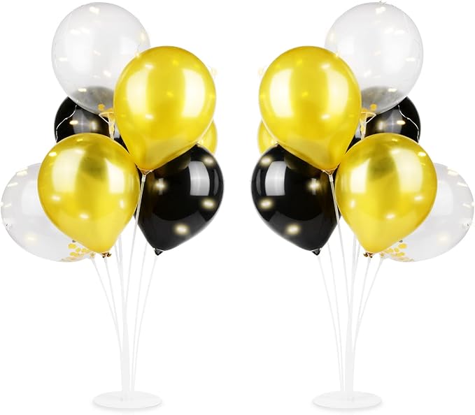Ainiv 2 Set Table Balloon Stand Kit with Lights, Light Up Balloon Holder Include 16 Black Gold Latex Confetti Balloons, Christmas Party Decorations for Birthday, Weddings, Anniversary and Graduation